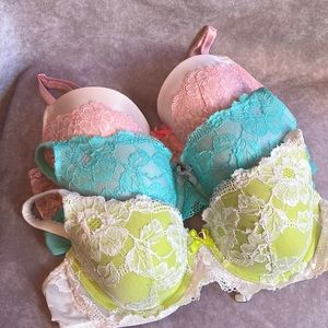 Victoria’s Secret Lot of 3 Body by Victoria Lined Demi Bras Lacy & Sexy 36C